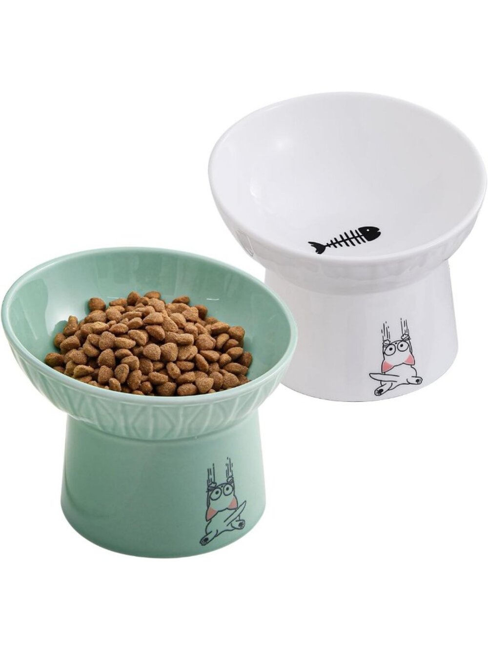 Elevated 6.5" Ceramic Cat Bowls Set - Extra Wide Tilted Design for Easy Eating